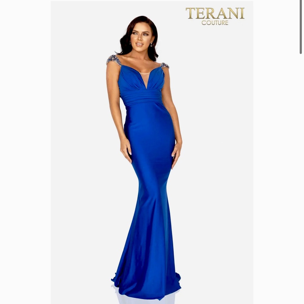 TERANI COUTURE BEADED OPEN BACK GOWN
